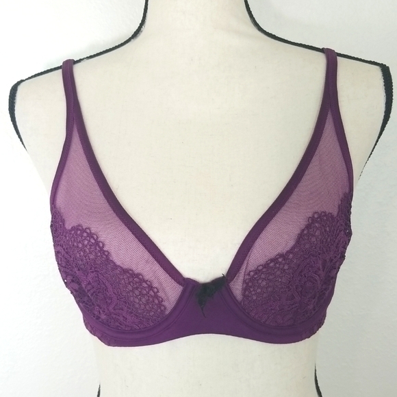VICTORIA'S SECRET Body by Victoria Unlined Demi Bra Purple Lace, size 32 C - Picture 1 of 5
